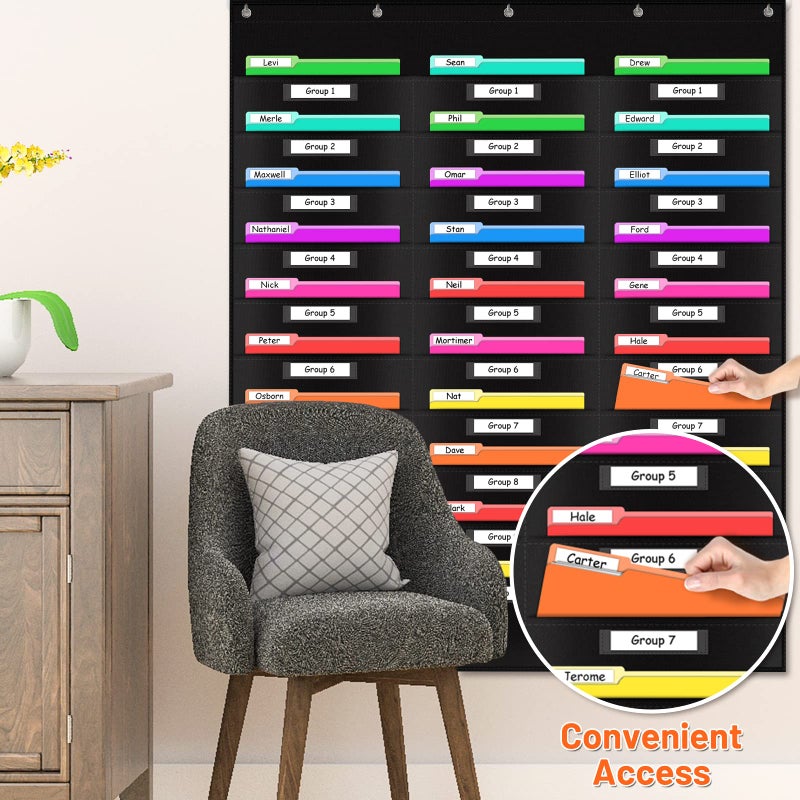 AKAYOK Hanging File Folders for Legal/Letter Size, 30-Pocket Wall File Organizer Black Pocket Chart for Classroom, Office, and Home â€“ Perfect for Assignments, Document, Scrapbooks, Mail and Papers - Image 3